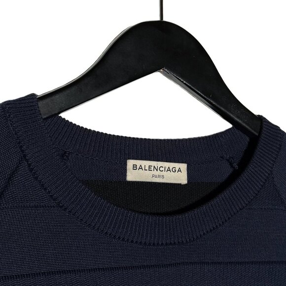 Balenciaga 2014 Navy Tonal Striped Band Crewneck Sweater - Picture 3 of 6
